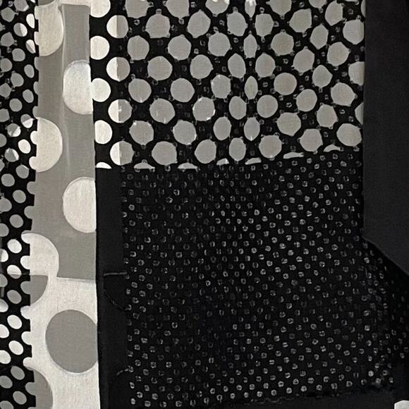 Monsoon Silk Blend Sleeveless Blouse Black & White Patchwork, Tie Neck, Size 6 - Picture 4 of 12